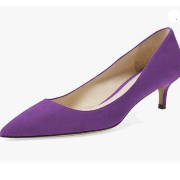 YDN Women Low Kitten Heel Pumps Pointed Toe Dress Shoes for Office Suede Purple - Picture 1 of 7